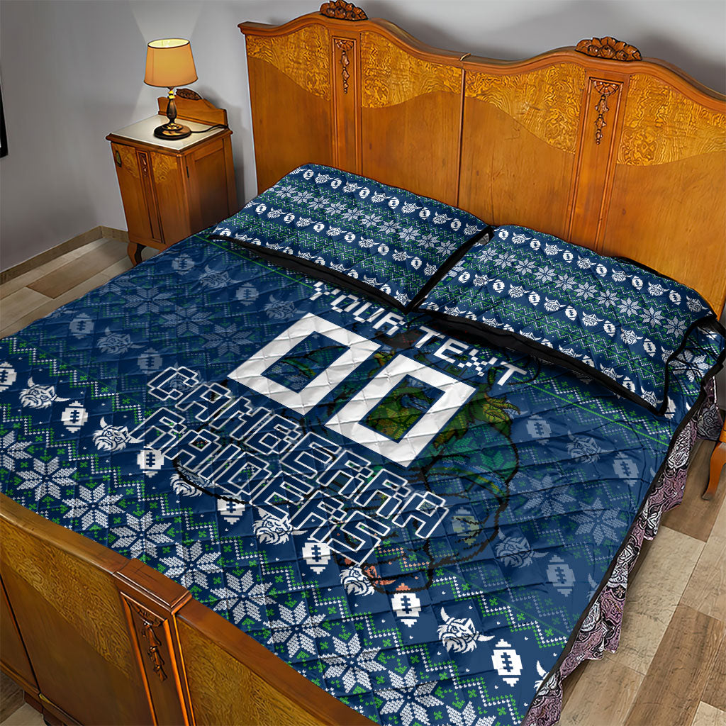 Personalized Canberra Raiders Christmas Quilt Bed Set Australian Rugby Fans - Pixelated Ugly Xmas Pattern Mascot Santa