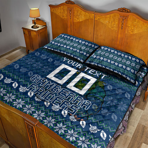 Personalized Canberra Raiders Christmas Quilt Bed Set Australian Rugby Fans - Pixelated Ugly Xmas Pattern Mascot Santa