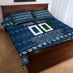 Personalized Canberra Raiders Christmas Quilt Bed Set Australian Rugby Fans - Pixelated Ugly Xmas Pattern Mascot Santa