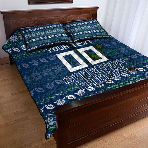 Personalized Canberra Raiders Christmas Quilt Bed Set Australian Rugby Fans - Pixelated Ugly Xmas Pattern Mascot Santa