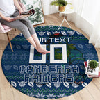 Personalized Canberra Raiders Christmas Round Carpet Australian Rugby Fans - Pixelated Ugly Xmas Pattern Mascot Santa