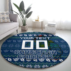 Personalized Canberra Raiders Christmas Round Carpet Australian Rugby Fans - Pixelated Ugly Xmas Pattern Mascot Santa