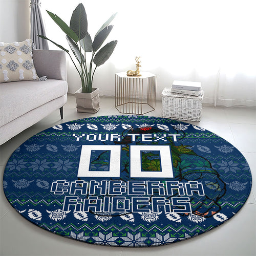Personalized Canberra Raiders Christmas Round Carpet Australian Rugby Fans - Pixelated Ugly Xmas Pattern Mascot Santa