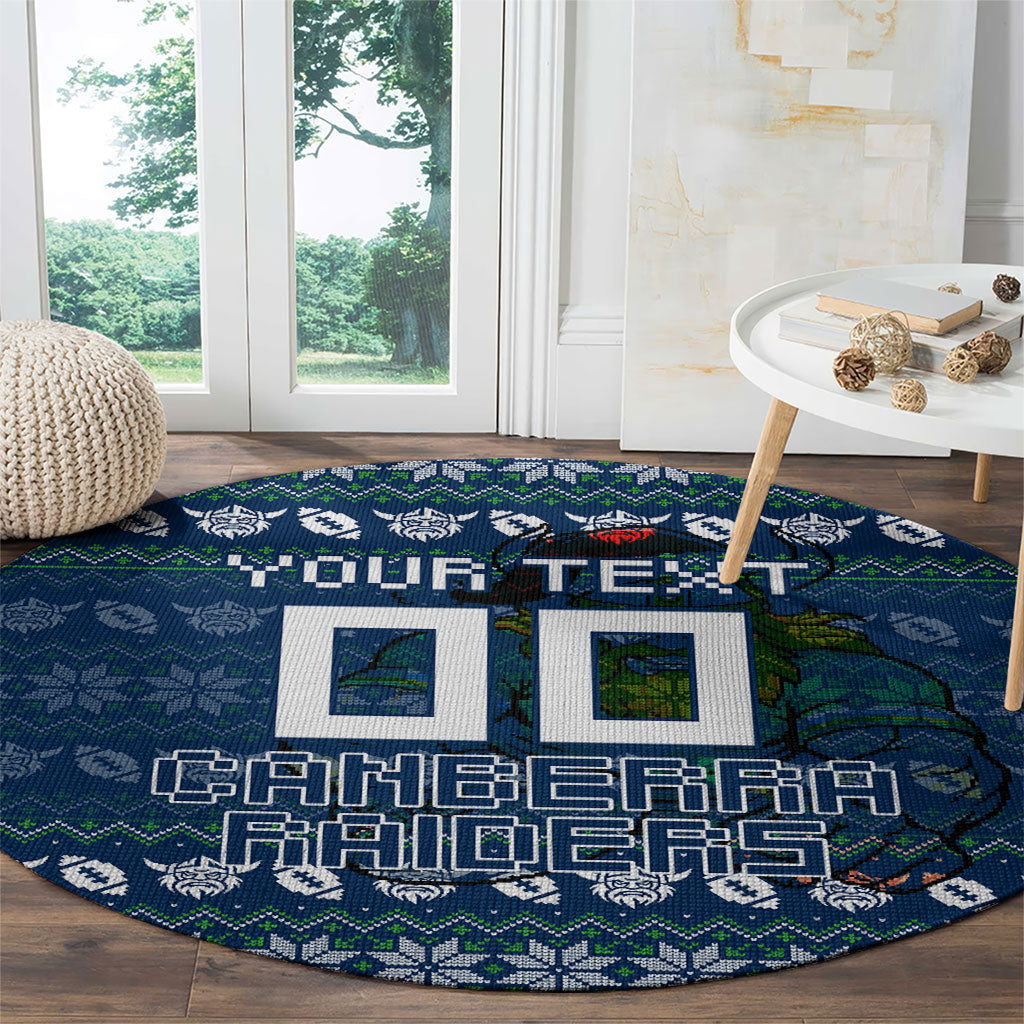 Personalized Canberra Raiders Christmas Round Carpet Australian Rugby Fans - Pixelated Ugly Xmas Pattern Mascot Santa