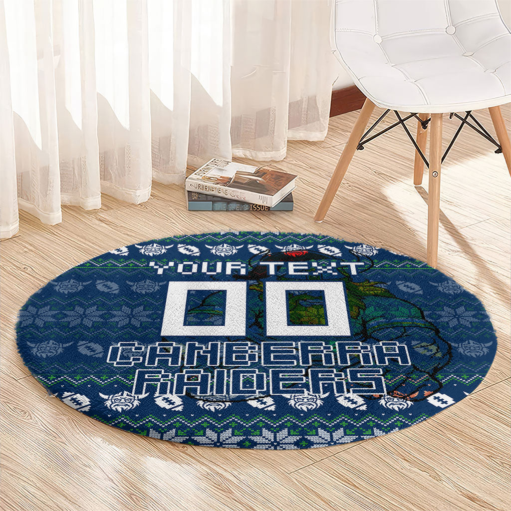 Personalized Canberra Raiders Christmas Round Carpet Australian Rugby Fans - Pixelated Ugly Xmas Pattern Mascot Santa