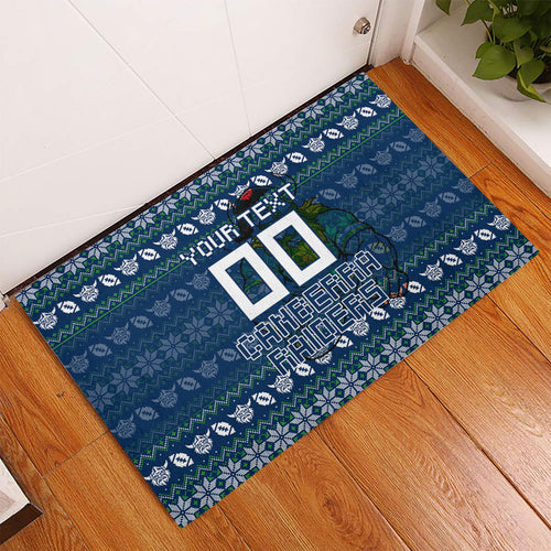 Personalized Canberra Raiders Christmas Rubber Doormat Australian Rugby Fans - Pixelated Ugly Xmas Pattern Mascot Santa
