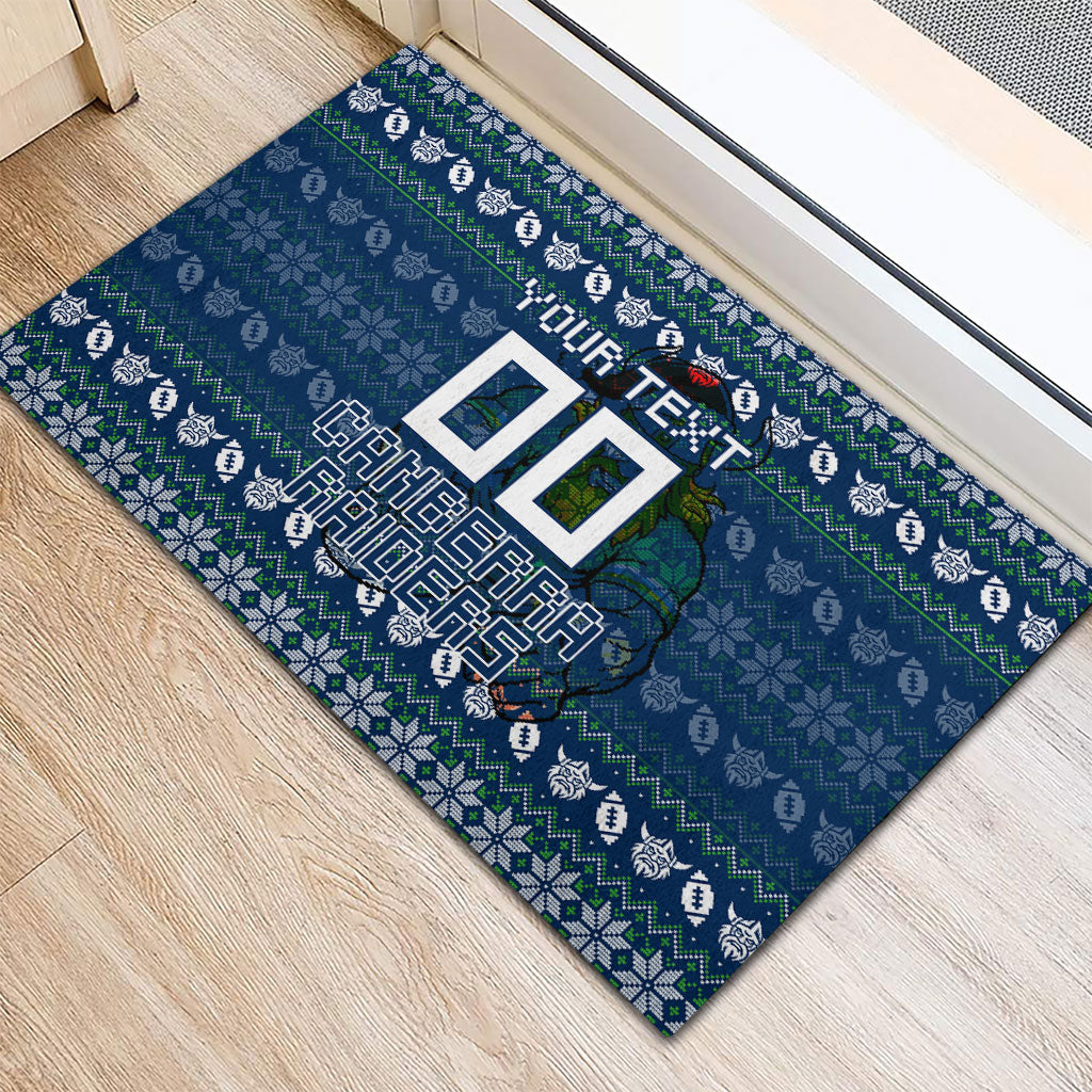 Personalized Canberra Raiders Christmas Rubber Doormat Australian Rugby Fans - Pixelated Ugly Xmas Pattern Mascot Santa