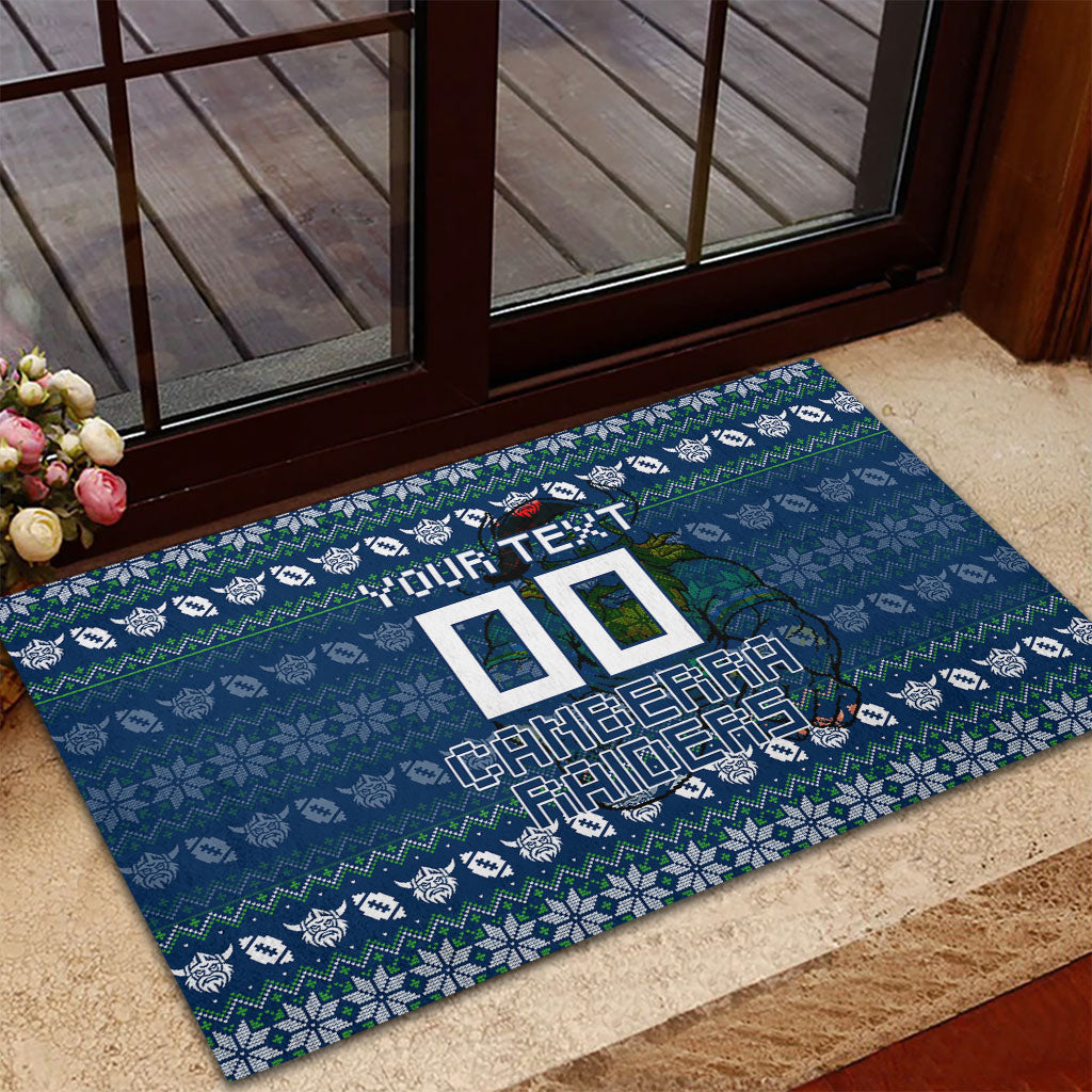 Personalized Canberra Raiders Christmas Rubber Doormat Australian Rugby Fans - Pixelated Ugly Xmas Pattern Mascot Santa