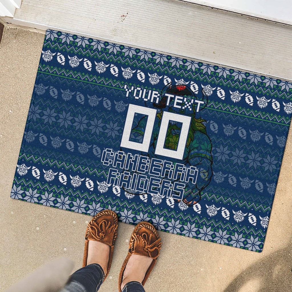 Personalized Canberra Raiders Christmas Rubber Doormat Australian Rugby Fans - Pixelated Ugly Xmas Pattern Mascot Santa