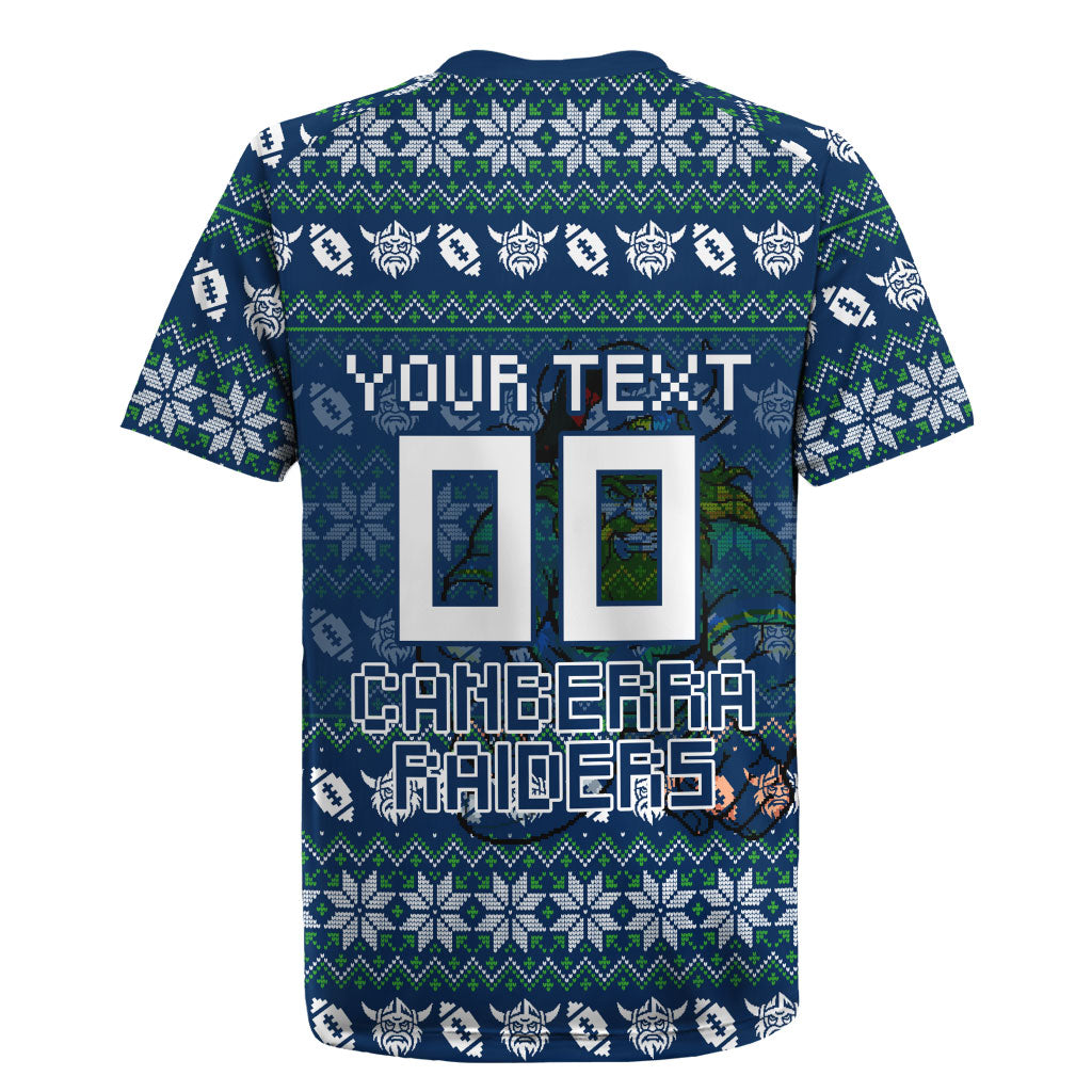 Personalized Canberra Raiders Christmas Rugby Jersey Australian Rugby Fans - Pixelated Ugly Xmas Pattern Mascot Santa