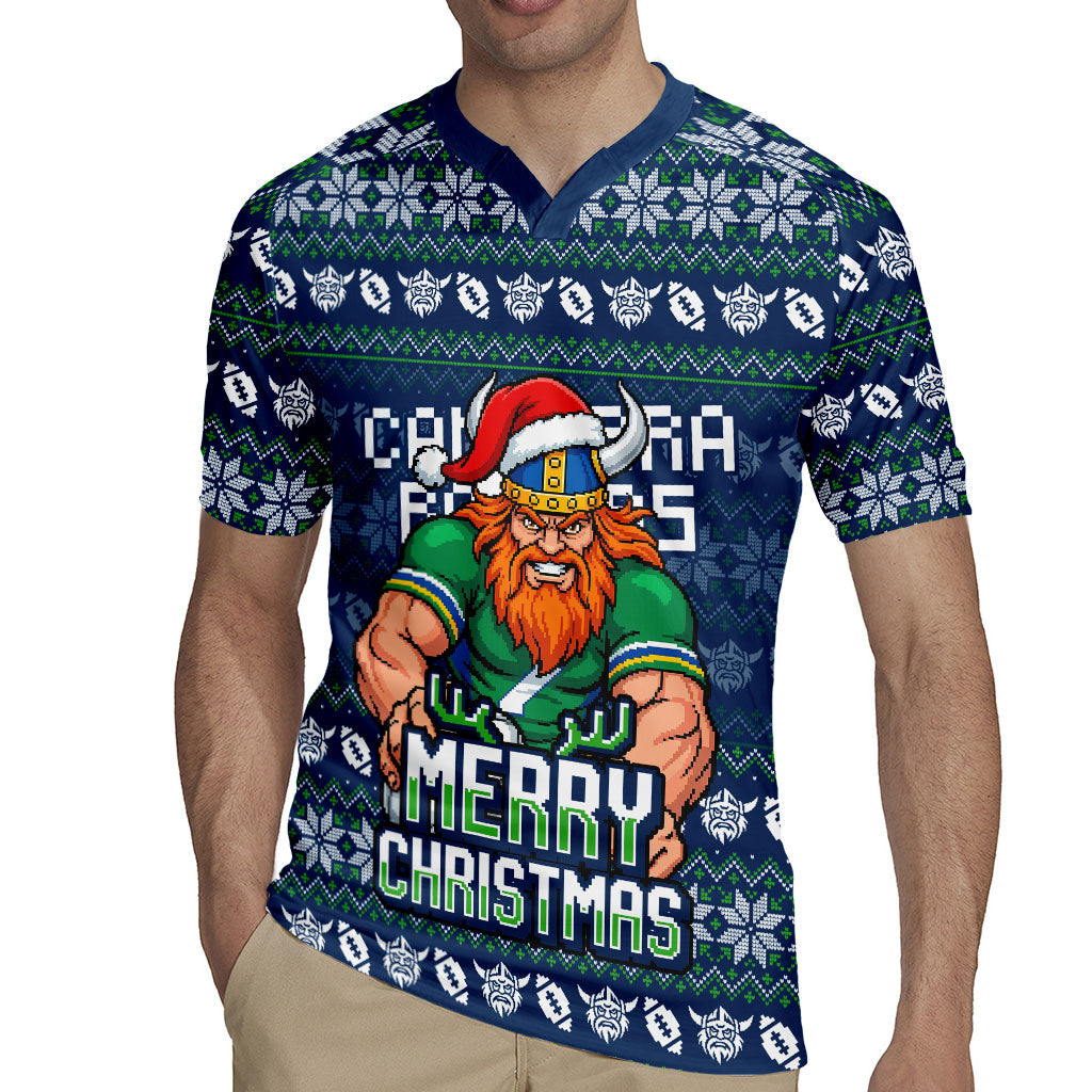 Personalized Canberra Raiders Christmas Rugby Jersey Australian Rugby Fans - Pixelated Ugly Xmas Pattern Mascot Santa