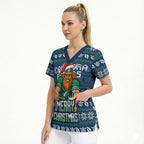 Personalized Canberra Raiders Christmas Scrub Top Australian Rugby Fans - Pixelated Ugly Xmas Pattern Mascot Santa