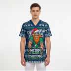Personalized Canberra Raiders Christmas Scrub Top Australian Rugby Fans - Pixelated Ugly Xmas Pattern Mascot Santa