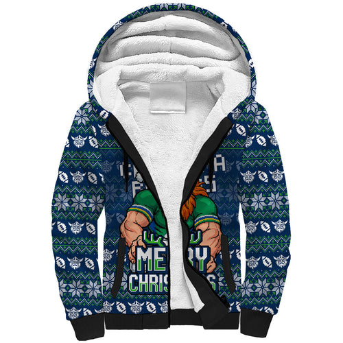 Personalized Canberra Raiders Christmas Sherpa Hoodie Australian Rugby Fans - Pixelated Ugly Xmas Pattern Mascot Santa