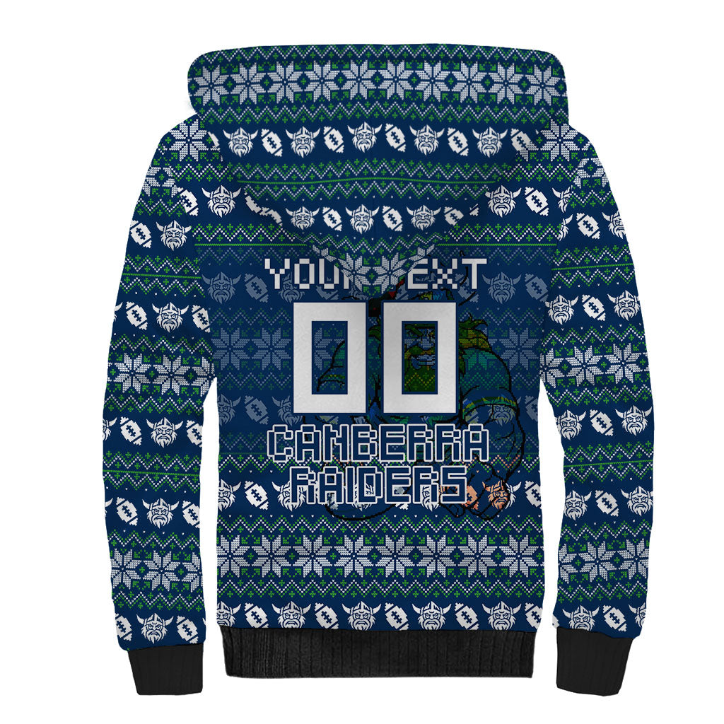 Personalized Canberra Raiders Christmas Sherpa Hoodie Australian Rugby Fans - Pixelated Ugly Xmas Pattern Mascot Santa