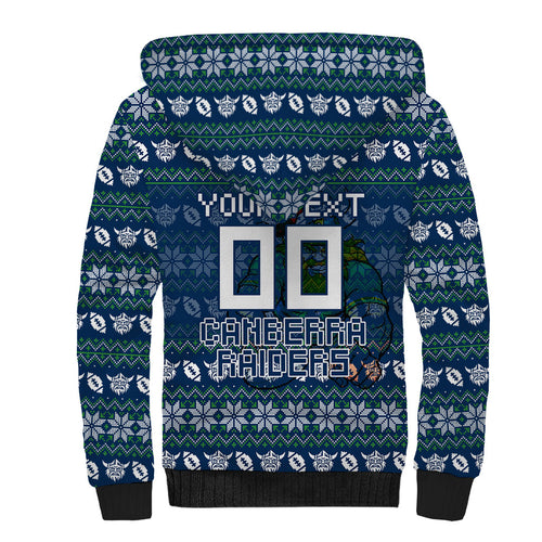 Personalized Canberra Raiders Christmas Sherpa Hoodie Australian Rugby Fans - Pixelated Ugly Xmas Pattern Mascot Santa