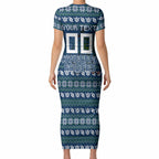 Personalized Canberra Raiders Christmas Short Sleeve Bodycon Dress Australian Rugby Fans - Pixelated Ugly Xmas Pattern Mascot Santa