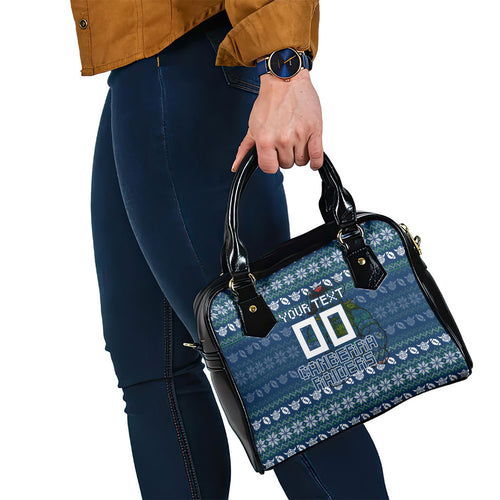 Personalized Canberra Raiders Christmas Shoulder Handbag Australian Rugby Fans - Pixelated Ugly Xmas Pattern Mascot Santa