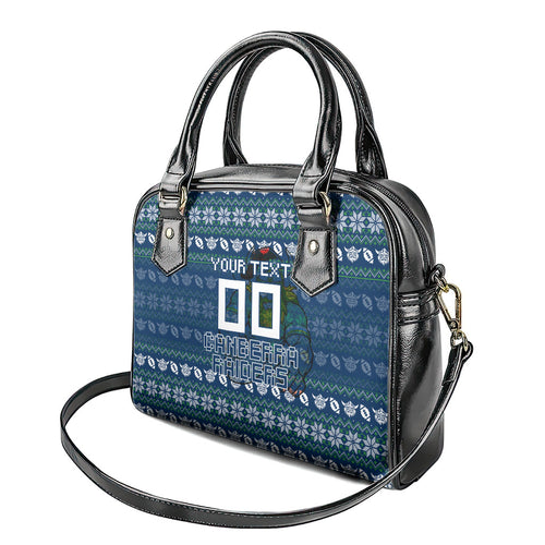 Personalized Canberra Raiders Christmas Shoulder Handbag Australian Rugby Fans - Pixelated Ugly Xmas Pattern Mascot Santa