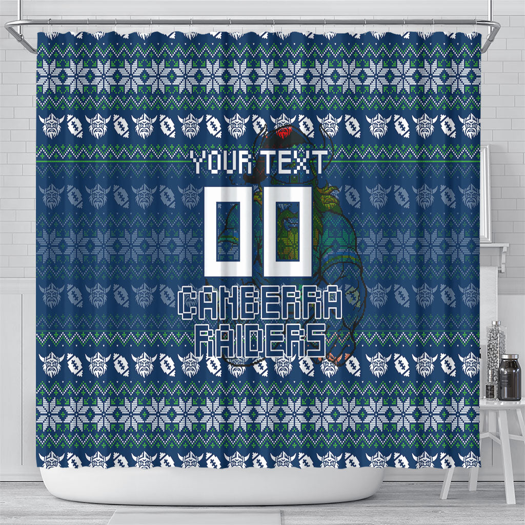 Personalized Canberra Raiders Christmas Shower Curtain Australian Rugby Fans - Pixelated Ugly Xmas Pattern Mascot Santa