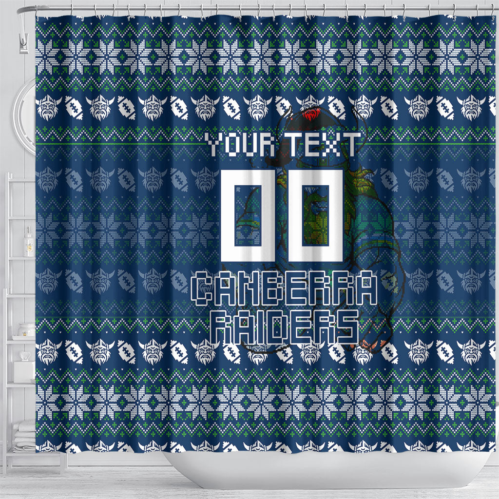 Personalized Canberra Raiders Christmas Shower Curtain Australian Rugby Fans - Pixelated Ugly Xmas Pattern Mascot Santa