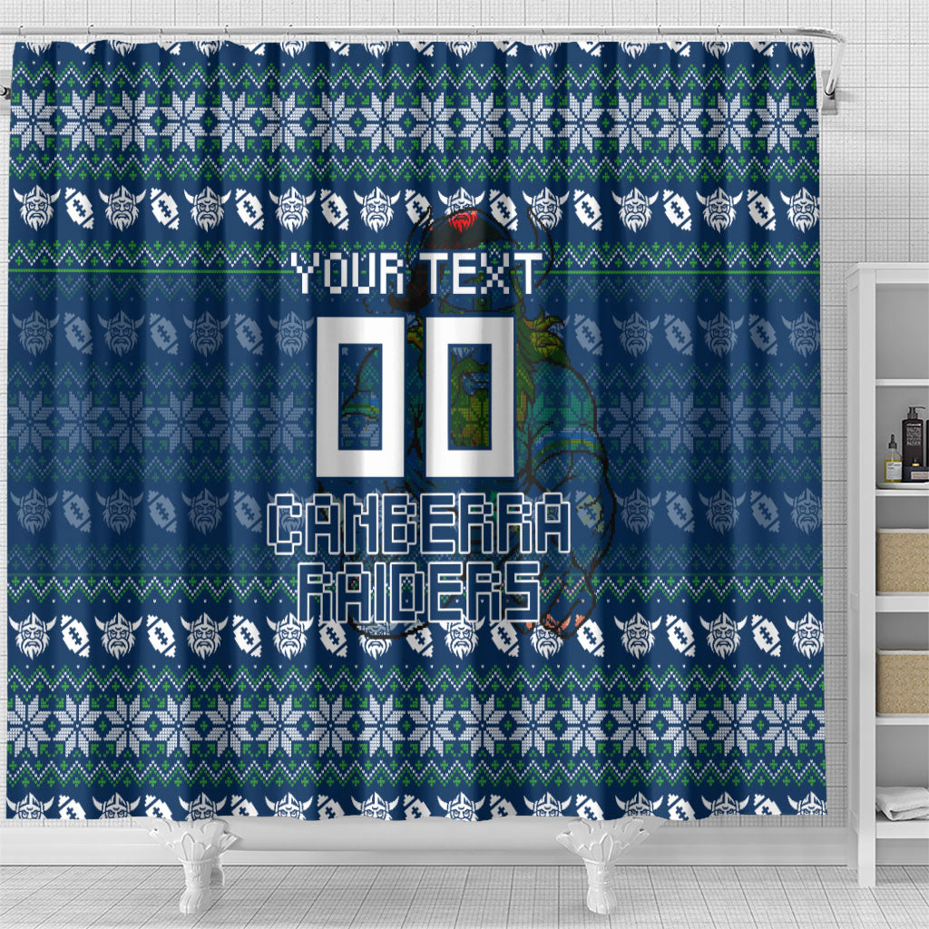 Personalized Canberra Raiders Christmas Shower Curtain Australian Rugby Fans - Pixelated Ugly Xmas Pattern Mascot Santa
