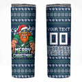 Personalized Canberra Raiders Christmas Skinny Tumbler Australian Rugby Fans - Pixelated Ugly Xmas Pattern Mascot Santa