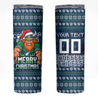 Personalized Canberra Raiders Christmas Skinny Tumbler Australian Rugby Fans - Pixelated Ugly Xmas Pattern Mascot Santa