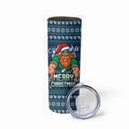 Personalized Canberra Raiders Christmas Skinny Tumbler Australian Rugby Fans - Pixelated Ugly Xmas Pattern Mascot Santa