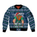 Personalized Canberra Raiders Christmas Sleeve Zip Bomber Jacket Australian Rugby Fans - Pixelated Ugly Xmas Pattern Mascot Santa
