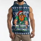 Personalized Canberra Raiders Christmas Sleeveless Hoodie Australian Rugby Fans - Pixelated Ugly Xmas Pattern Mascot Santa