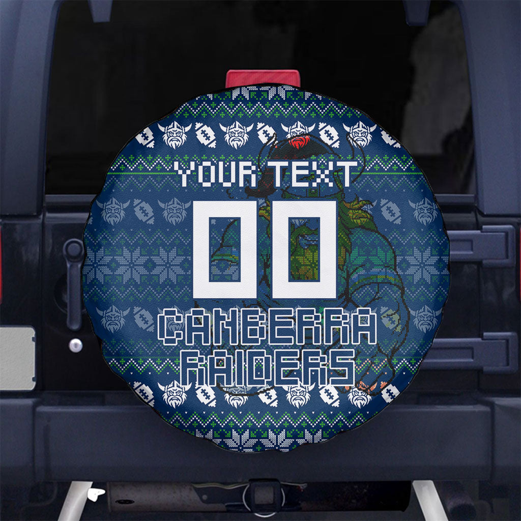 Personalized Canberra Raiders Christmas Spare Tire Cover Australian Rugby Fans - Pixelated Ugly Xmas Pattern Mascot Santa