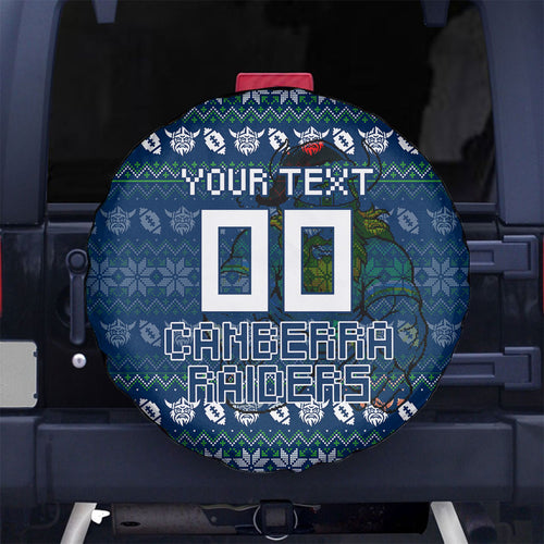 Personalized Canberra Raiders Christmas Spare Tire Cover Australian Rugby Fans - Pixelated Ugly Xmas Pattern Mascot Santa