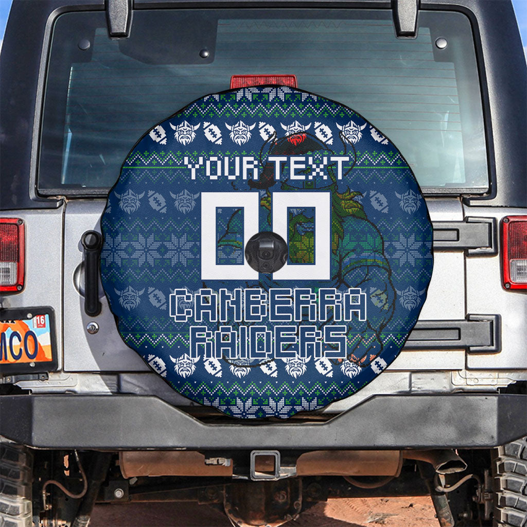 Personalized Canberra Raiders Christmas Spare Tire Cover Australian Rugby Fans - Pixelated Ugly Xmas Pattern Mascot Santa
