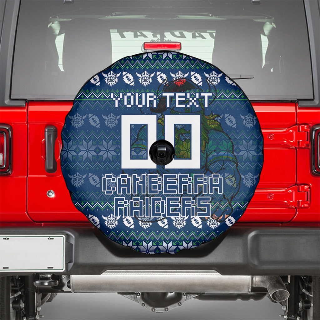 Personalized Canberra Raiders Christmas Spare Tire Cover Australian Rugby Fans - Pixelated Ugly Xmas Pattern Mascot Santa