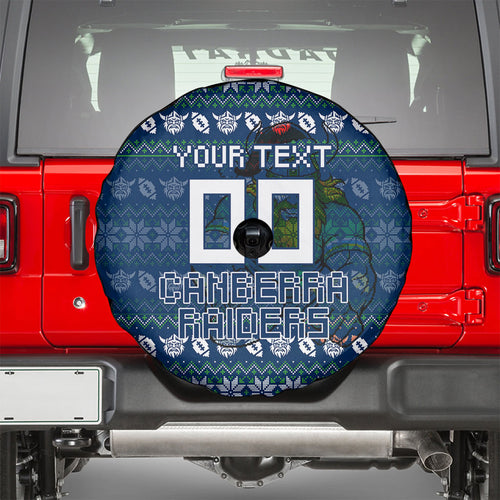 Personalized Canberra Raiders Christmas Spare Tire Cover Australian Rugby Fans - Pixelated Ugly Xmas Pattern Mascot Santa