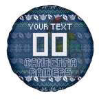Personalized Canberra Raiders Christmas Spare Tire Cover Australian Rugby Fans - Pixelated Ugly Xmas Pattern Mascot Santa