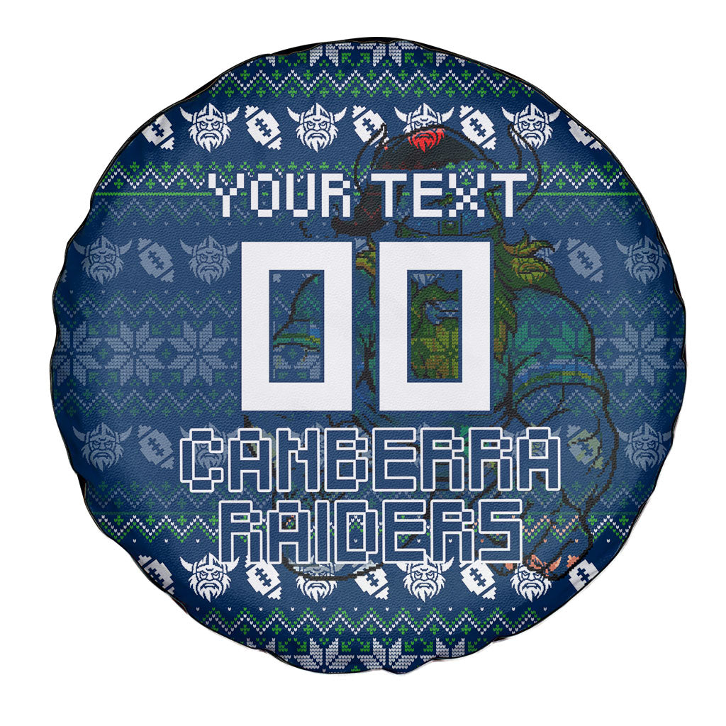 Personalized Canberra Raiders Christmas Spare Tire Cover Australian Rugby Fans - Pixelated Ugly Xmas Pattern Mascot Santa