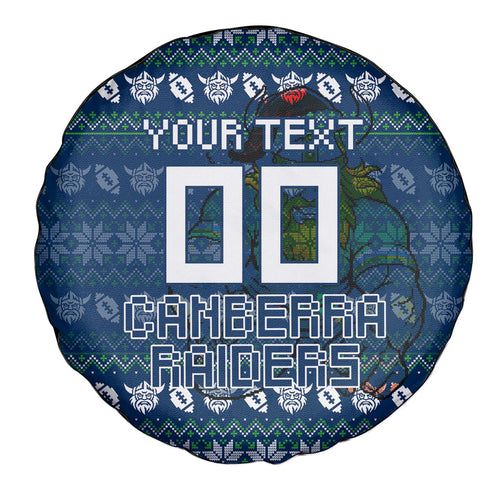 Personalized Canberra Raiders Christmas Spare Tire Cover Australian Rugby Fans - Pixelated Ugly Xmas Pattern Mascot Santa