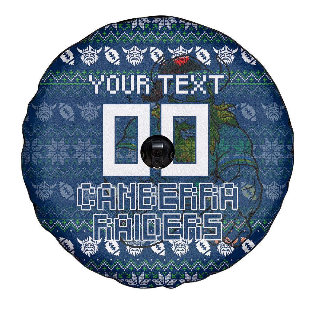 Personalized Canberra Raiders Christmas Spare Tire Cover Australian Rugby Fans - Pixelated Ugly Xmas Pattern Mascot Santa