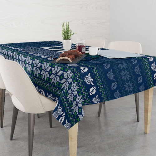 Personalized Canberra Raiders Christmas Tablecloth Australian Rugby Fans - Pixelated Ugly Xmas Pattern Mascot Santa