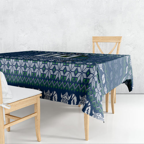 Personalized Canberra Raiders Christmas Tablecloth Australian Rugby Fans - Pixelated Ugly Xmas Pattern Mascot Santa