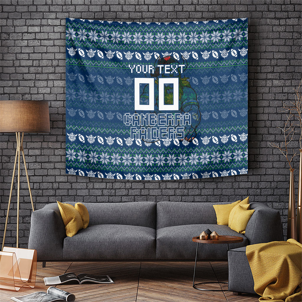 Personalized Canberra Raiders Christmas Tapestry Australian Rugby Fans - Pixelated Ugly Xmas Pattern Mascot Santa