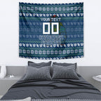 Personalized Canberra Raiders Christmas Tapestry Australian Rugby Fans - Pixelated Ugly Xmas Pattern Mascot Santa