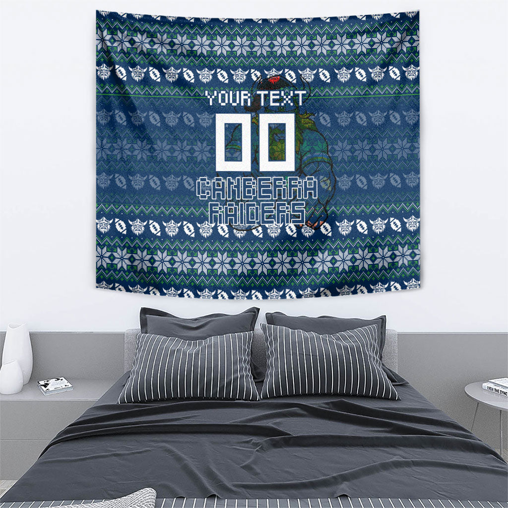 Personalized Canberra Raiders Christmas Tapestry Australian Rugby Fans - Pixelated Ugly Xmas Pattern Mascot Santa