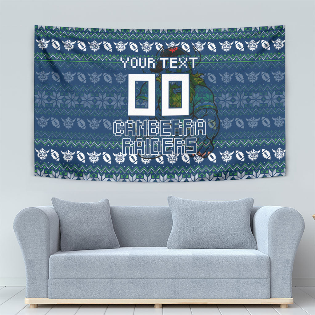 Personalized Canberra Raiders Christmas Tapestry Australian Rugby Fans - Pixelated Ugly Xmas Pattern Mascot Santa