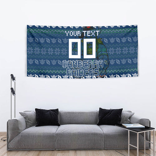 Personalized Canberra Raiders Christmas Tapestry Australian Rugby Fans - Pixelated Ugly Xmas Pattern Mascot Santa