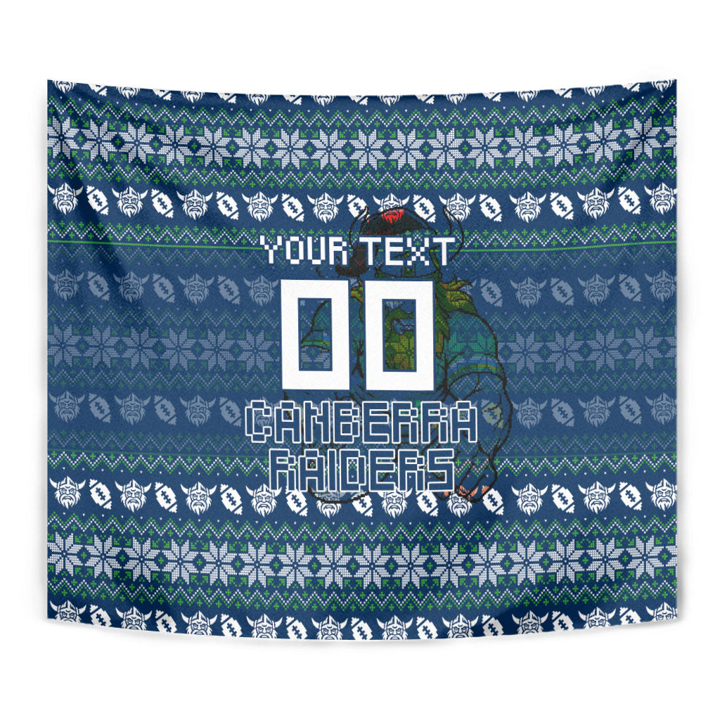 Personalized Canberra Raiders Christmas Tapestry Australian Rugby Fans - Pixelated Ugly Xmas Pattern Mascot Santa