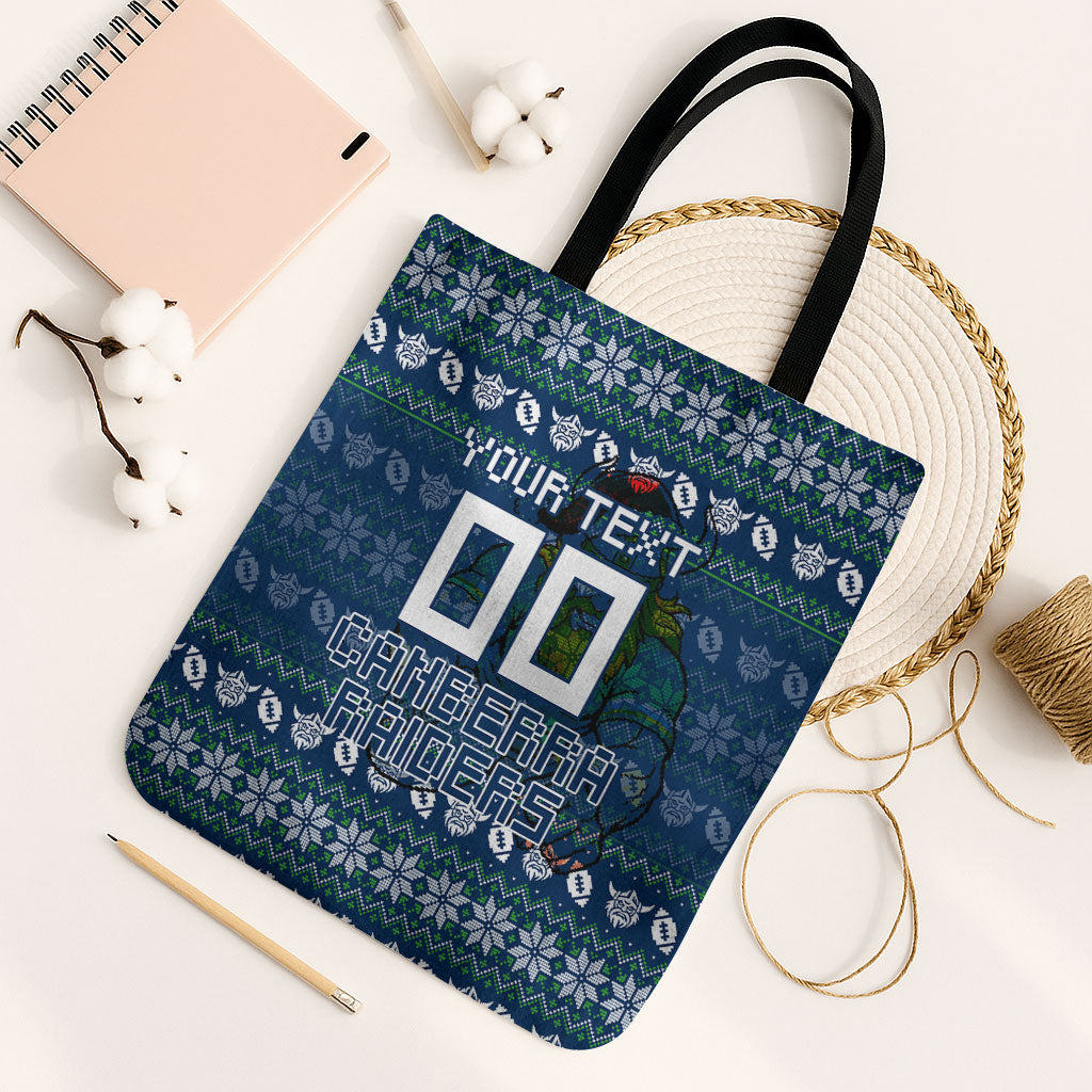 Personalized Canberra Raiders Christmas Tote Bag Australian Rugby Fans - Pixelated Ugly Xmas Pattern Mascot Santa