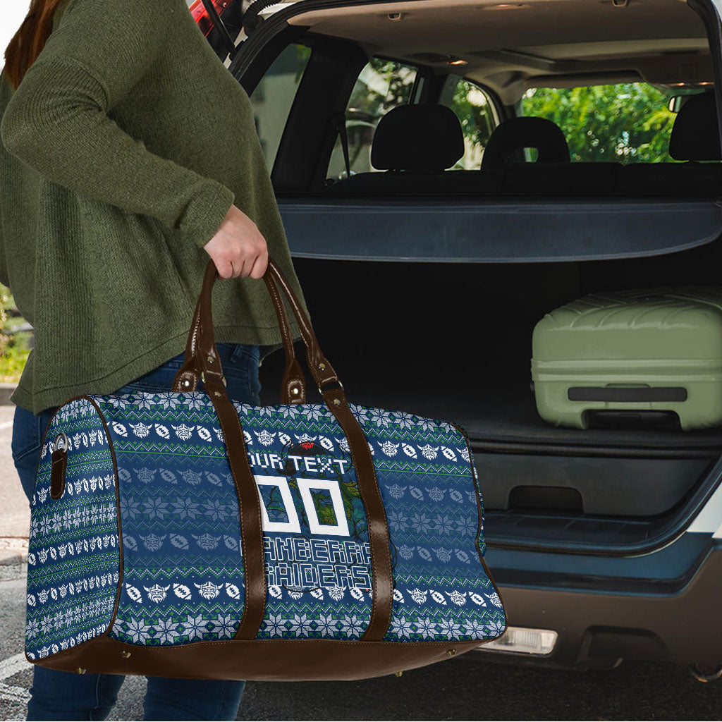 Personalized Canberra Raiders Christmas Travel Bag Australian Rugby Fans - Pixelated Ugly Xmas Pattern Mascot Santa